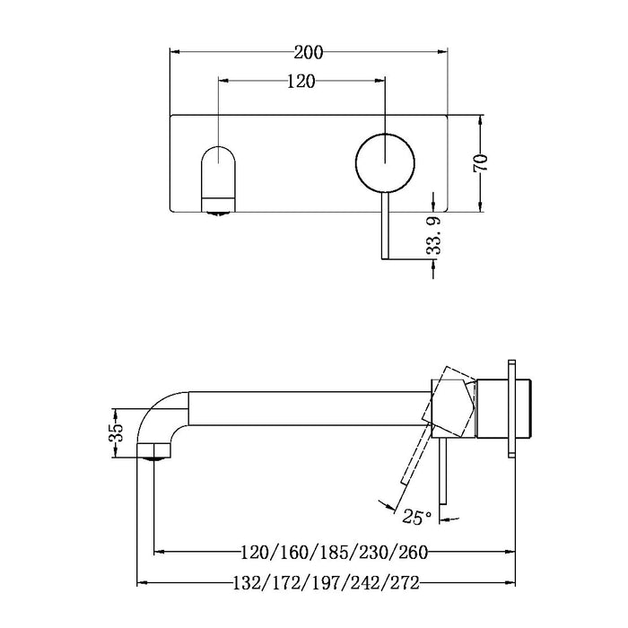 Mecca Wall Basin / Bath Mixer Set on Plate