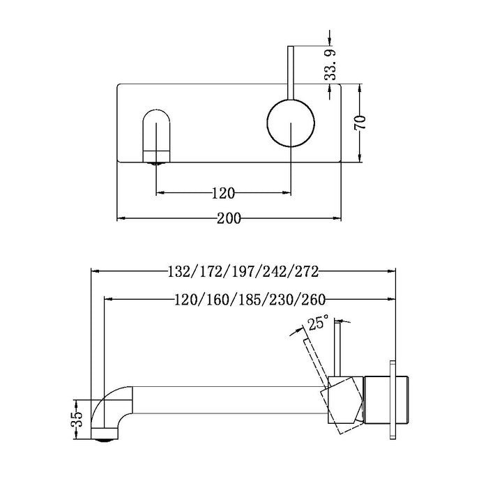 Mecca Wall Basin / Bath Mixer Set on Plate Pin Up