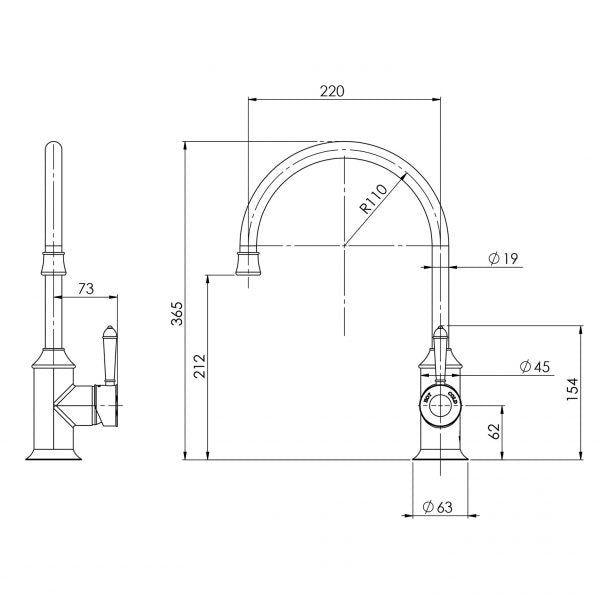 Nostalgia Gooseneck Sink Mixer 220mm