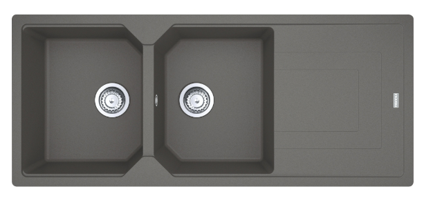 URBAN Stone Grey Dbl Bowl w/ Drainer Sink UBG621SG